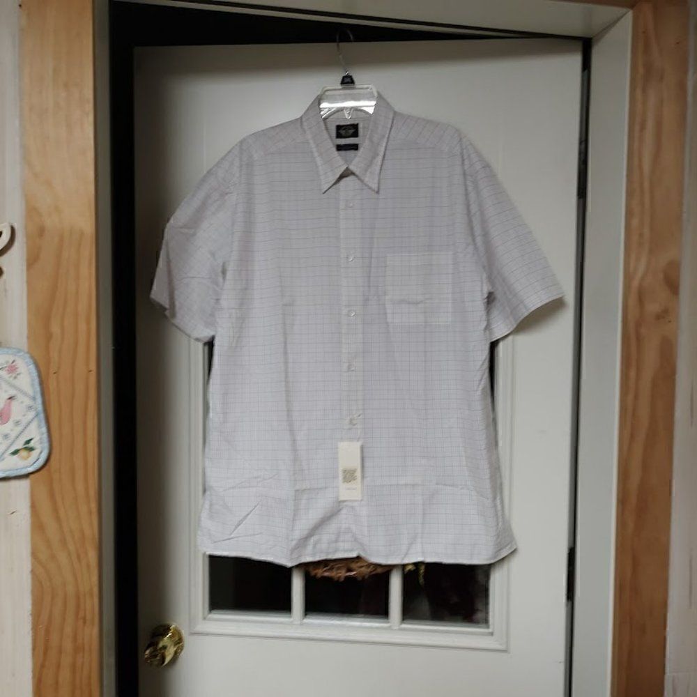 New Dockers Off White Gray Checked Short Sleeve Button Down Shirt Size L
